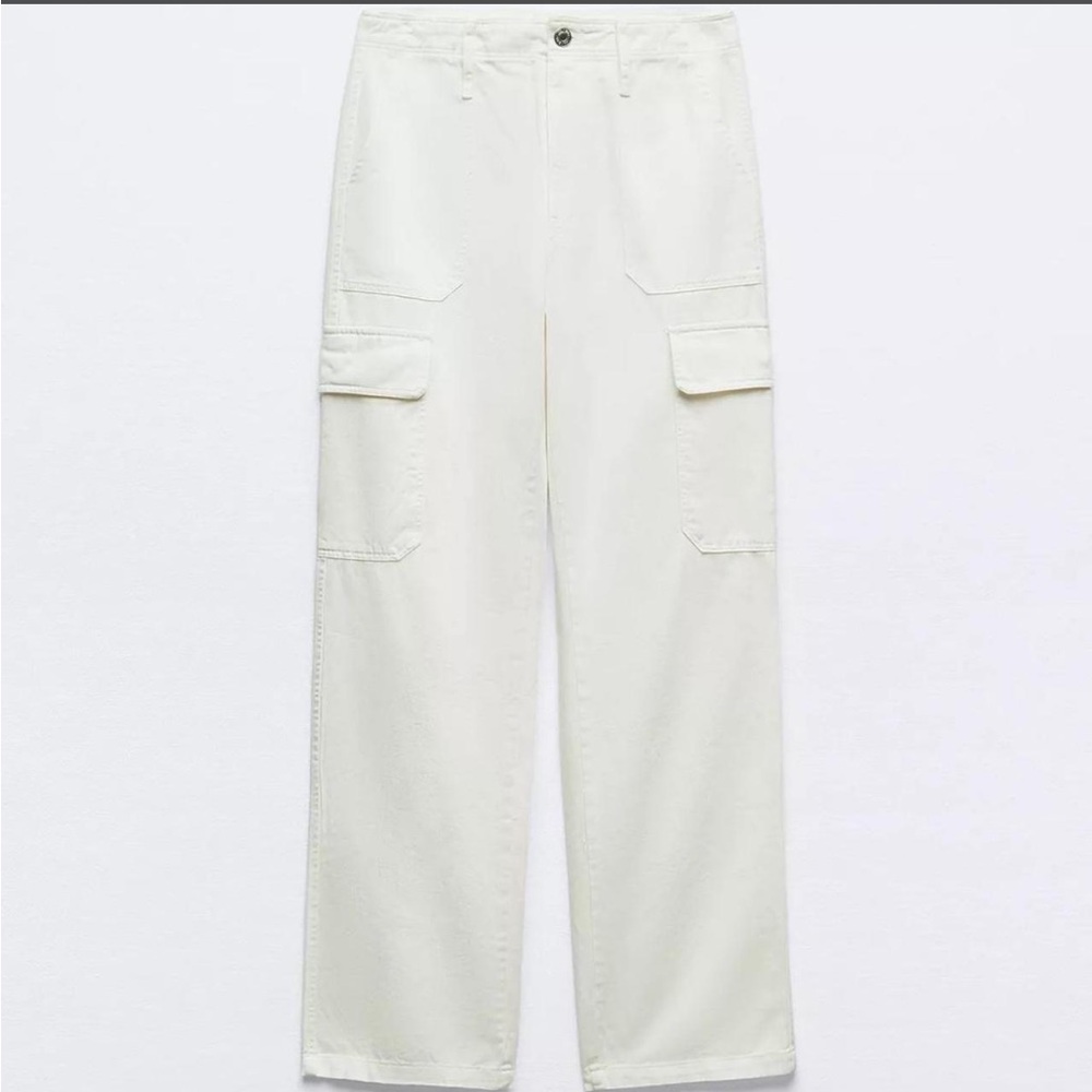 Zara Ivory Cargo Wide-Leg Pants